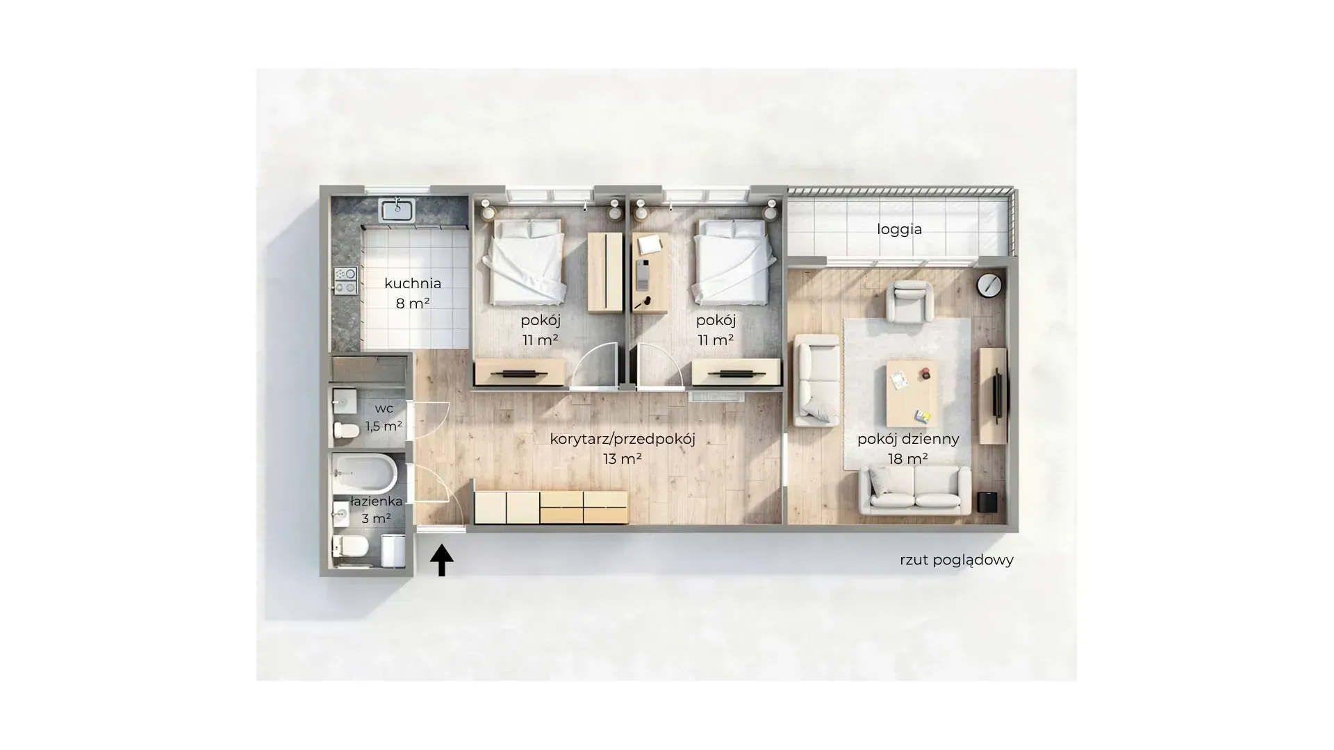 Osowa Góra | 3 pokoje | 65 m² | Parking | Las 2